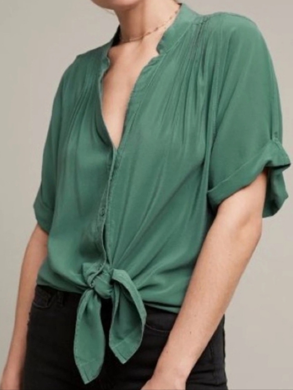 ​Maeve Anthropologie 100% Silk Blouse Small Sage Green Button Down Minimalist - Picture 2 of 9